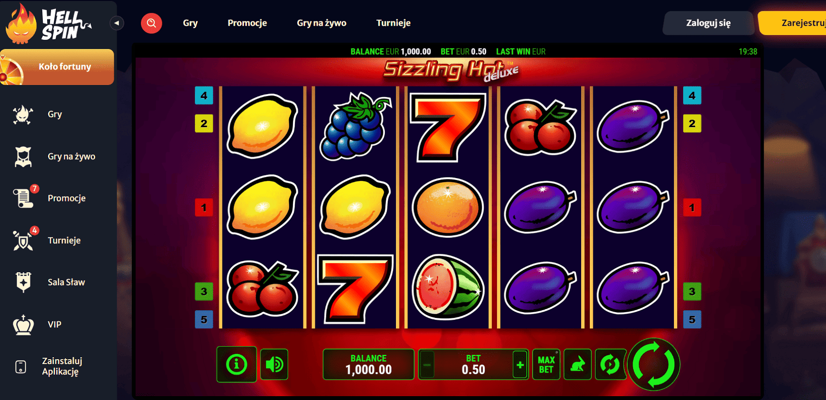 Automat Sizzling Hot deluxe w HellSpin kasyno