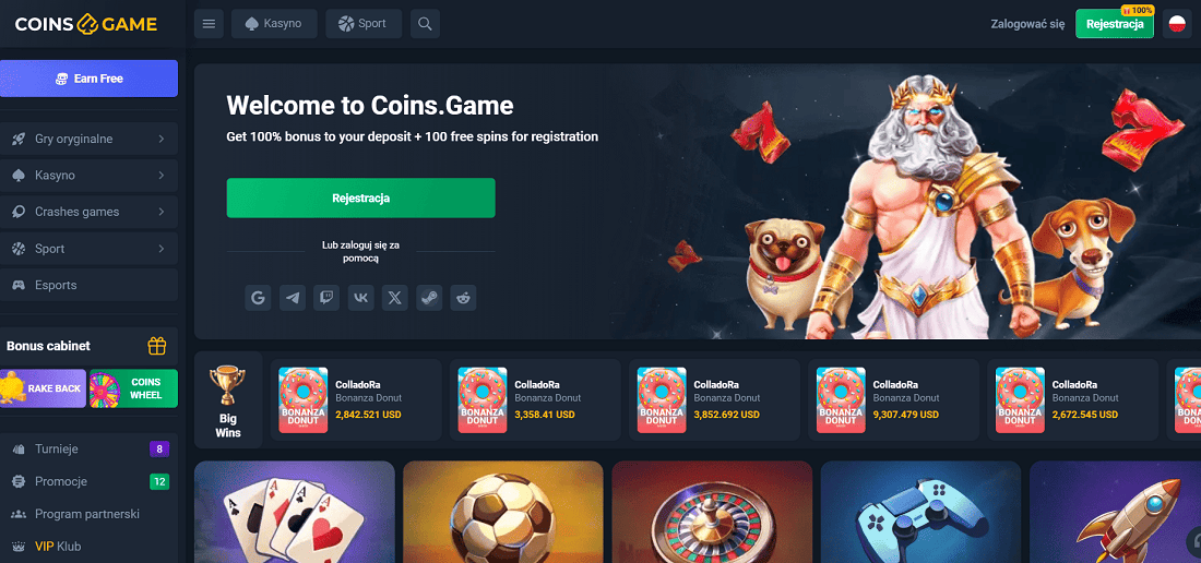 Coins Game casino online interfejs