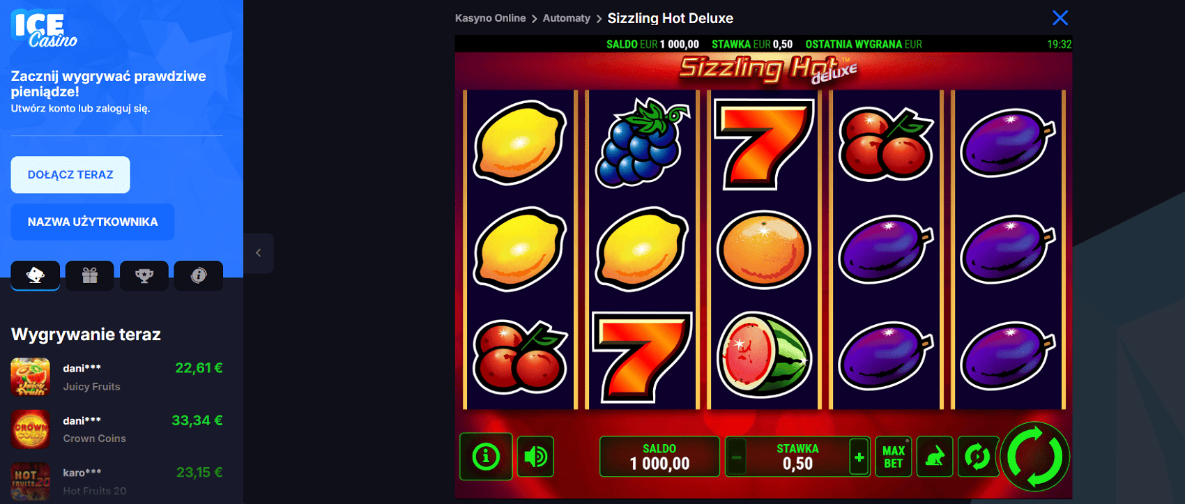 Sizzling Hot Deluxe w Ice Casino