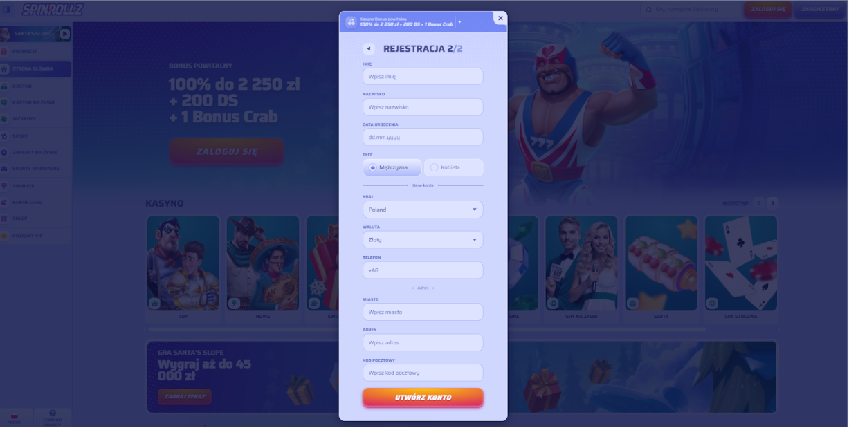 Spinrollz Casino rejestracja 3