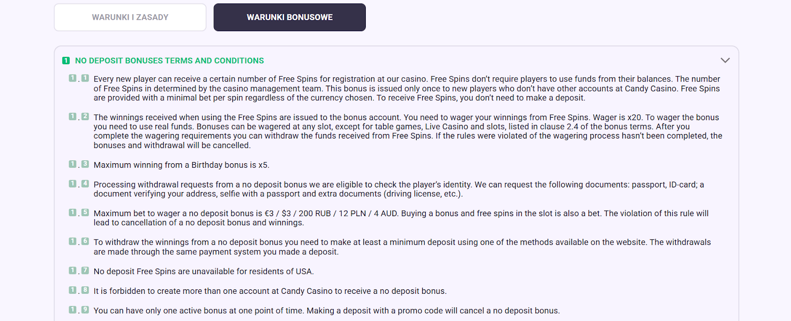 candy casino regulamin bonusow