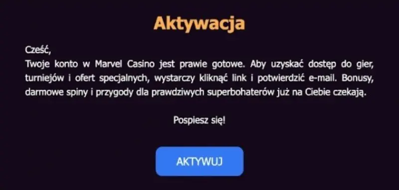 marvel casino aktywacja konta