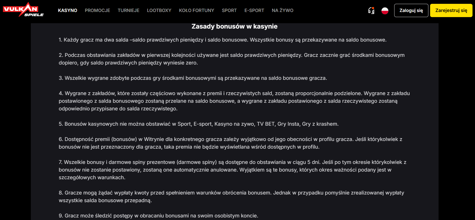 polityka bonusow kasyna vulkan spiele