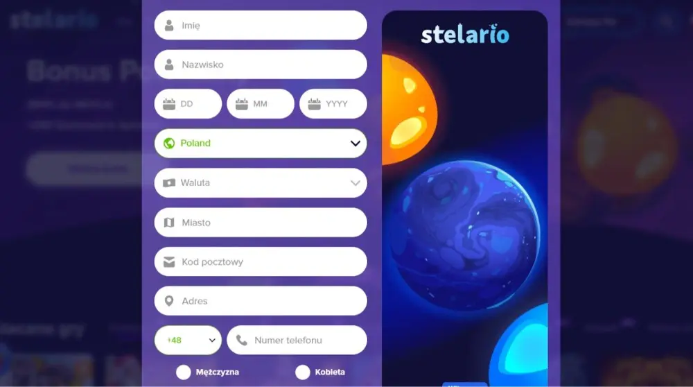stelario casino rejestracja kolejny formularz